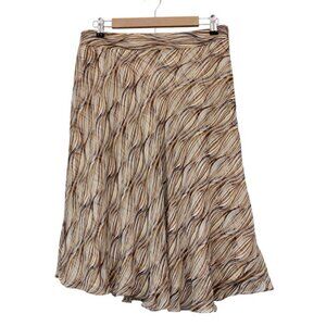 100% Silk Skirt Size 12 Midi Y2K A-Line Abstract Flowy Ruffle Lightweight Sheer